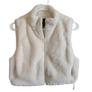 Love Tree Sherpa Crop Zip Vest Womens S Cream Fuzzy Stand Up Collar Cozy Layers
